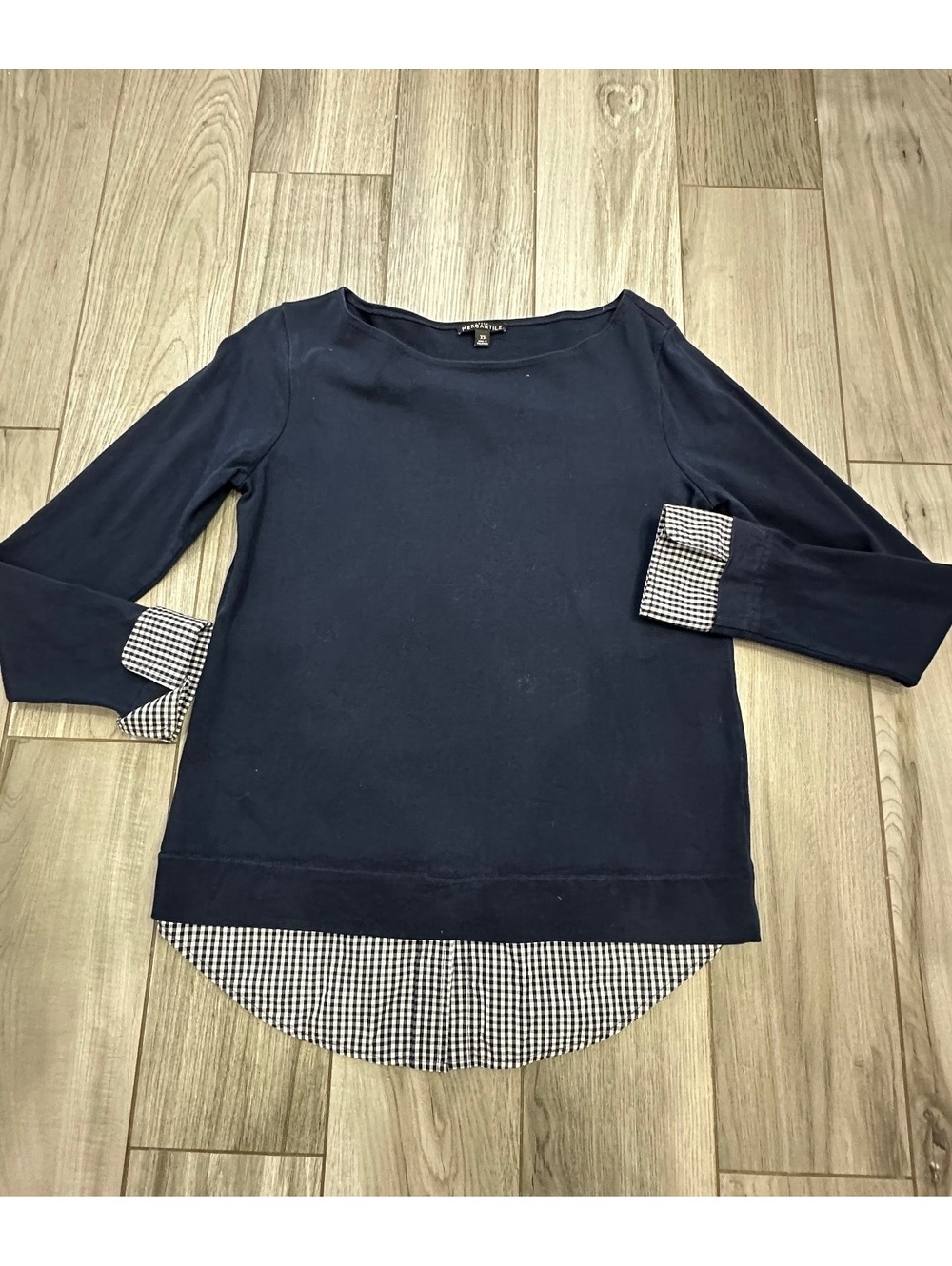 J.Crew Mercantile Navy Blue Women's Top with Gingham Detail XS